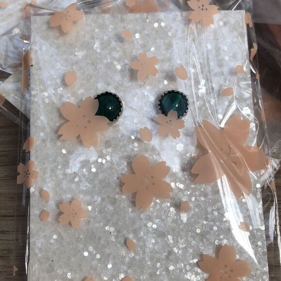 Earrings, NEW Green African Malachite & Sterling Silver Stud Earrings, Handmade, - Picture 4 of 4